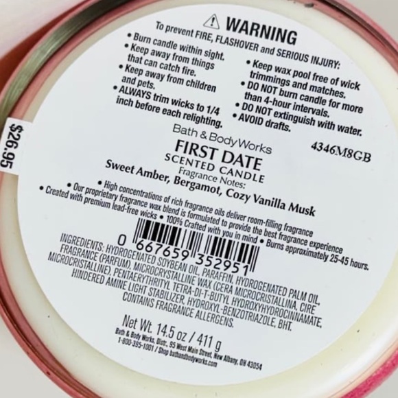 Bath & Body Works First Date 3 Wick Candle - Picture 3 of 3